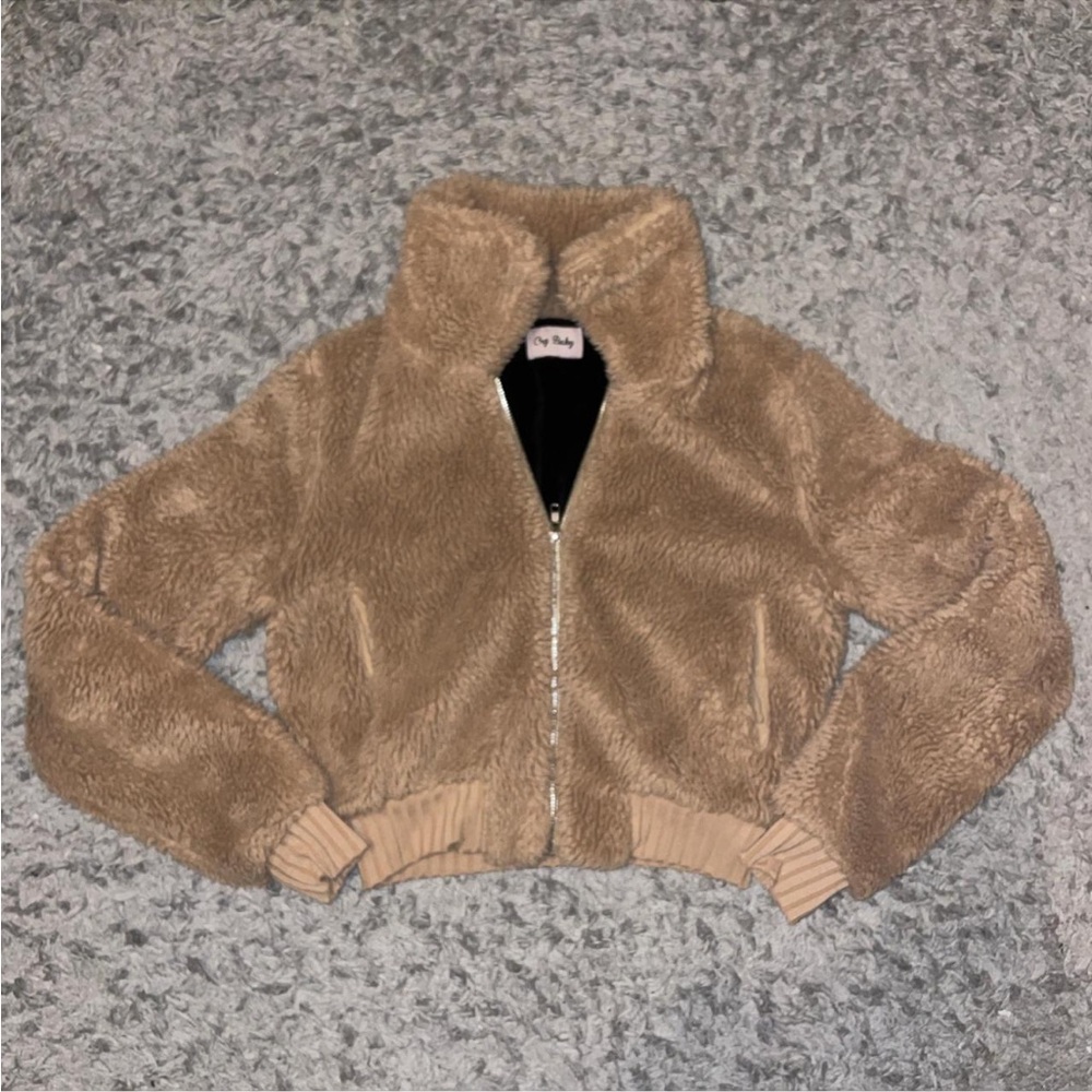 Brown Teddy Cropped Jacket